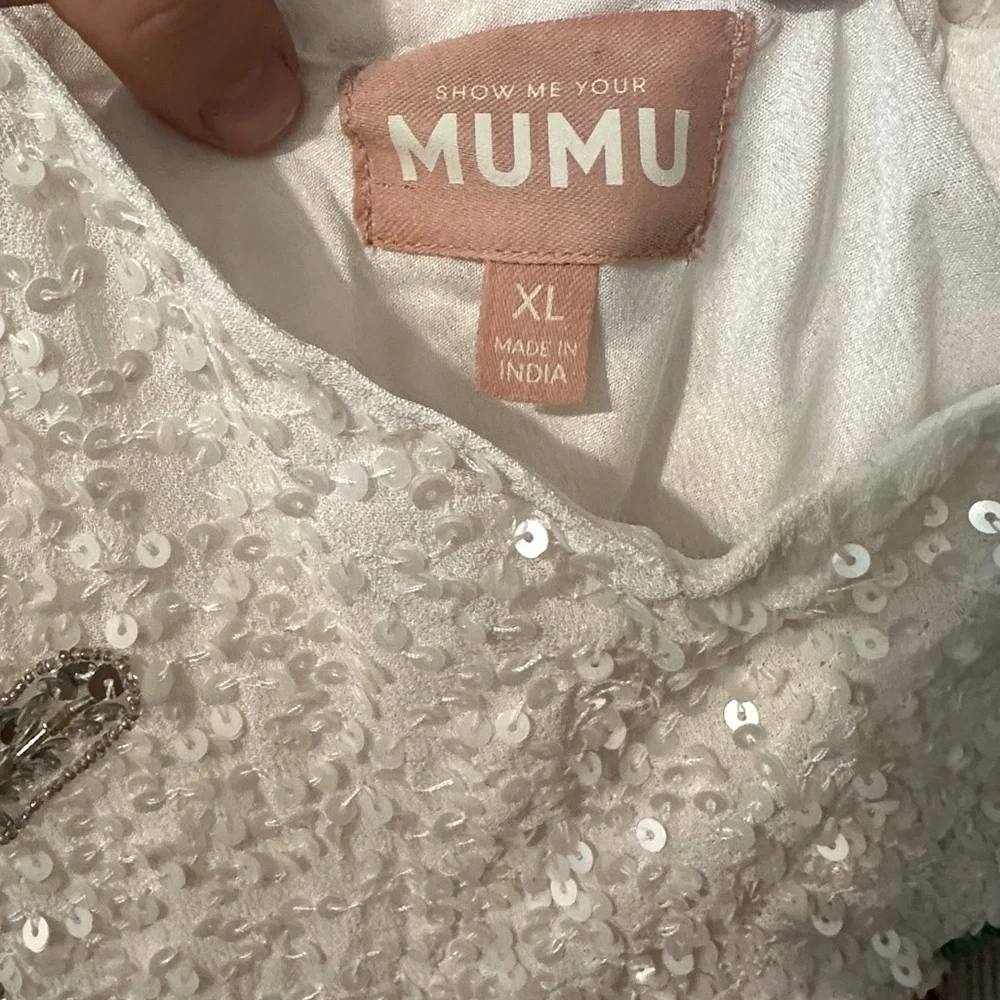 NWT Show Me Your MuMu White Sequin Multi-Color Star Spaghetti Strap Slip Dress - Picture 8 of 16